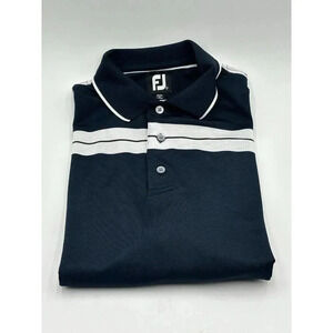 Men's FJ FootJoy Shadow Mountain Golf Club Polo - Large Striped Navy Blue